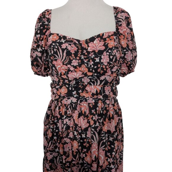 Maurices Floral Midi Dress Womens Size Medium Black Sweetheart Neck Smocked - Picture 2 of 12